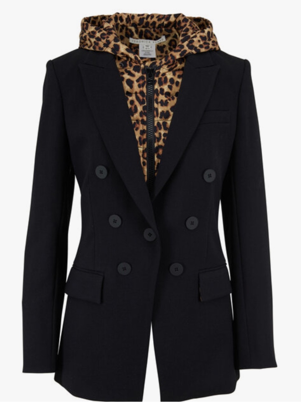 $275 Veronica Beard Leopard animal Print Puffer Dickey Black Hoodie Sz 00-14
